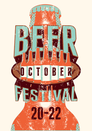 Beer Festival vintage style grunge poster with a beer bottles. Retro vector illustration.のイラスト素材