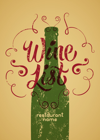 Calligraphic retro grunge style wine list design. Vector illustration.のイラスト素材