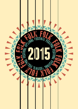 Folk festival poster with guitar rosette. Vector illustration.のイラスト素材