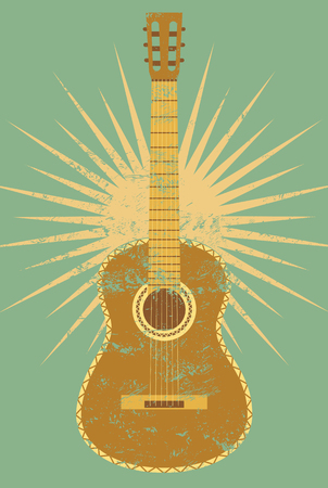 Vintage guitar poster. Retro typographical grunge vector illustration.のイラスト素材