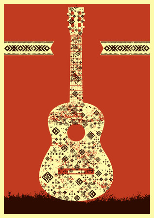 Music poster. Guitar concept made of folk ornament. Vector illustration.のイラスト素材