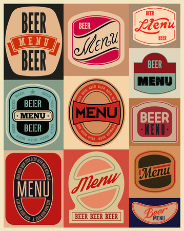 Beer menu design with retro beer labels. Vector illustration.のイラスト素材