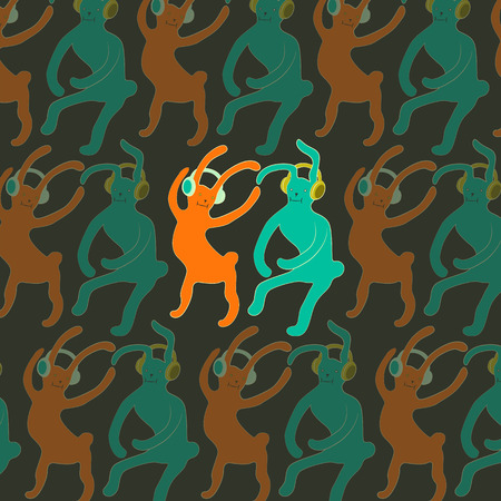 Cute dancing rabbits in cartoon style. Vector illustration.のイラスト素材