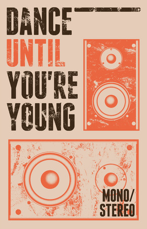 Vintage grunge style poster for retro party with a speakers. Vector illustration.のイラスト素材