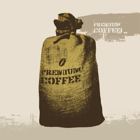 Premium coffee. Vector grunge retro background.のイラスト素材
