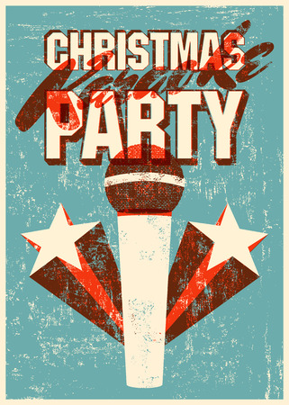 Typographic retro grunge Christmas karaoke party poster. Vector illustration.のイラスト素材