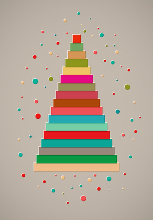 Christmas card design with stylized colorful ribbon Christmas tree. Vector illustration.のイラスト素材