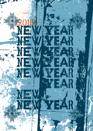 Typographic retro Happy New Year 2016 card design. Grunge illustration.のイラスト素材