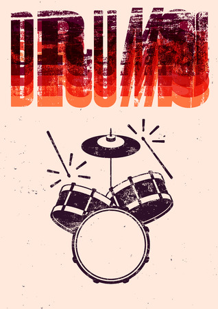 Typographical drums vintage style poster. Retro grunge illustration.のイラスト素材