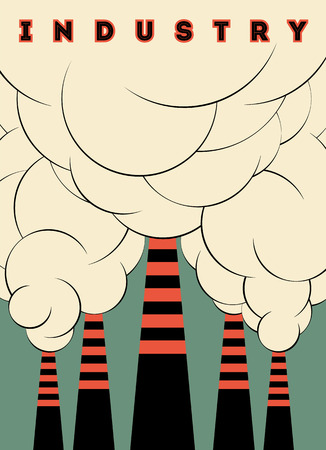 Retro typographical industry poster with smokestacks. Vector illustration.のイラスト素材