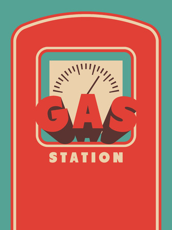 Vintage Gas Station poster design. Retro vector illustration.のイラスト素材