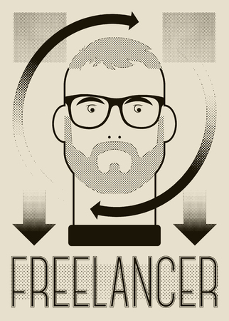 Freelancer retro typographic poster with a man. Concept vector illustration.のイラスト素材