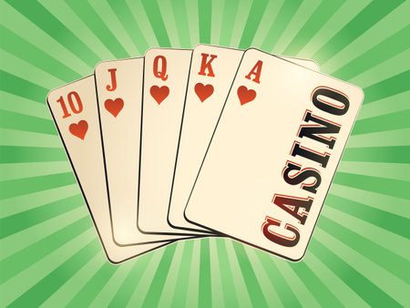 Casino vintage style poster with playing cards. Retro illustration.