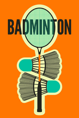 Badminton typographic vintage style poster. Retro illustration with racket and shuttlecocks.のイラスト素材
