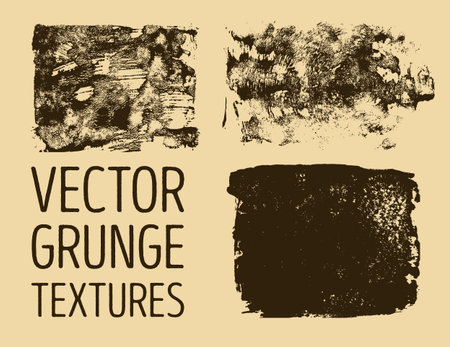 Monochrome abstract vector grunge textures. Set of hand drawn brush strokes and stains.のイラスト素材