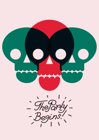 The Party Begins! Calligraphic Party poster design with skulls. Vector illustration.のイラスト素材