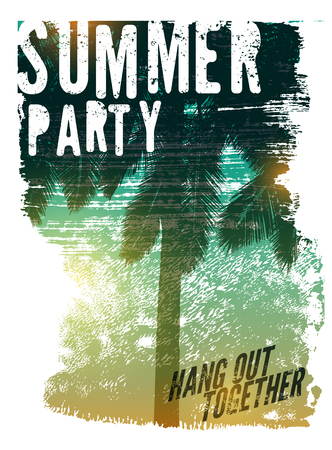 Summer Beach Party typographic grunge vintage poster design. Retro vector illustration.のイラスト素材