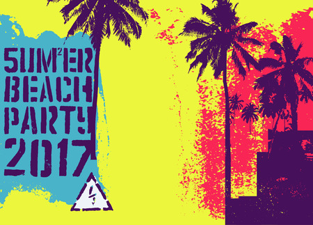Summer Beach Party typographic grunge vintage poster design. Retro vector illustration.のイラスト素材
