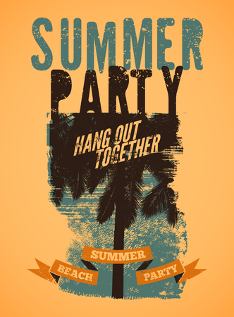 Summer Beach Party typographic grunge vintage poster design. Retro vector illustration.のイラスト素材