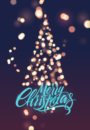 Merry Christmas. Calligraphic retro Christmas card design on blurry background. Vector illustration.のイラスト素材