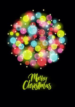 Merry Christmas. Vintage style Christmas card or poster with blurry colorful circles. Retro vector illustration.のイラスト素材