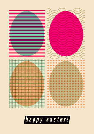 Easter greeting card with stylized ornamental eggs. Vector illustration.のイラスト素材