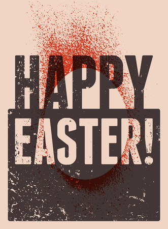 Happy Easter! Typographical grunge Easter greeting card. Retro vector illustration.のイラスト素材