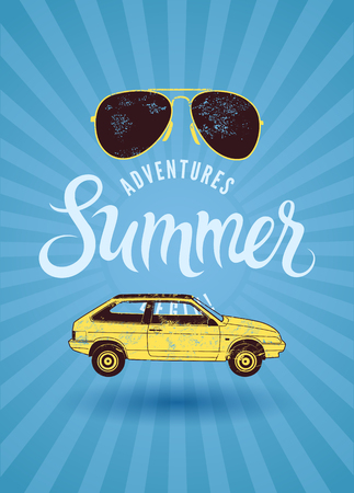 Summer typographic vintage grunge poster design on  Retro vector illustration.のイラスト素材