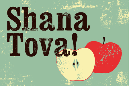 Shana tova! Typographic vintage grunge style. Rosh Hashanah greeting card. Retro vector illustration.のイラスト素材