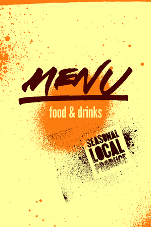 Menu typographical grunge vintage design. Seasonal local produce. Retro vector illustration.のイラスト素材