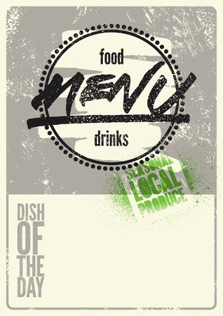 Special Menu typographical grunge vintage design. Dish of the day. Seasonal local produce. Retro vector illustration.のイラスト素材