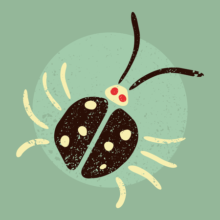 Cartoon beetle in applique style. Typographical vintage grunge vector illustration.のイラスト素材