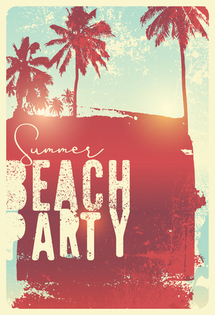 Summer Beach Party typographic grunge vintage poster design. Retro vector illustration.のイラスト素材