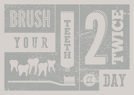 Brush your teeth twice a day. Typographic vintage grunge dental poster. Retro vector Illustration.のイラスト素材