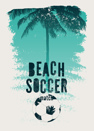 Beach Soccer Typographical Vintage Grunge Style Poster. Retro vector illustration.のイラスト素材