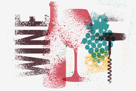 Wine typographical vintage grunge stencil splash style poster design. Retro vector illustration.のイラスト素材