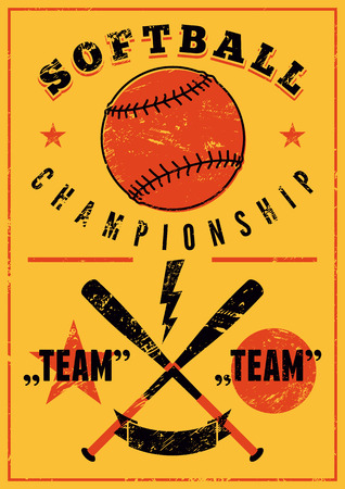 Softball Championship typographical vintage grunge style poster. Retro vector illustration.のイラスト素材