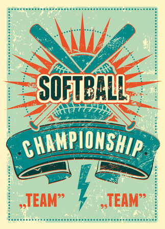 Softball Championship typographical vintage grunge style poster. Retro vector illustration.のイラスト素材