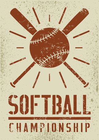 Softball Championship typographical vintage grunge style poster. Retro vector illustration.のイラスト素材