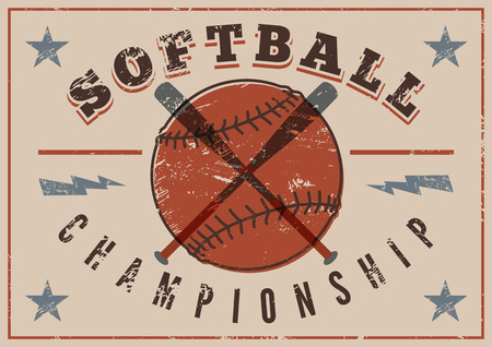 Softball Championship typographical vintage grunge style poster. Retro vector illustration.のイラスト素材