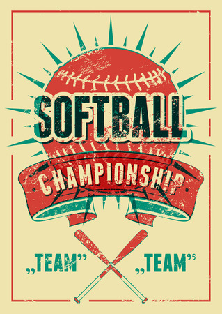 Softball Championship typographical vintage grunge style poster. Retro vector illustration.のイラスト素材