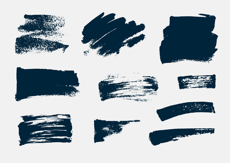 Monochrome abstract vector grunge textures. Set of hand drawn paint brush strokes and stains.のイラスト素材