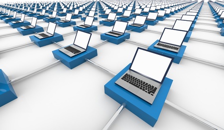 3D image of laptop networkの写真素材