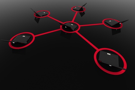 3D image of laptop network connected to serverの写真素材