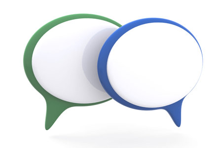 Two speech bubbles on white background. 3D render.の写真素材