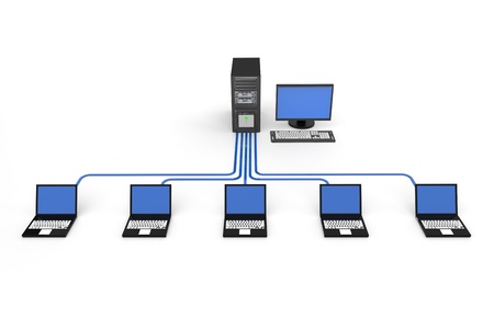 Laptop network connected to server. 3D renderingの写真素材