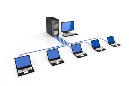 Laptop network connected to server. 3D renderingの写真素材