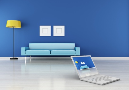 modern interior (3D render) -  Sofa With Laptopの写真素材