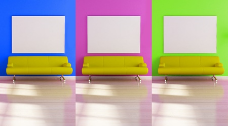 modern interior (3D render) -  Sofa With Empty Boardの写真素材