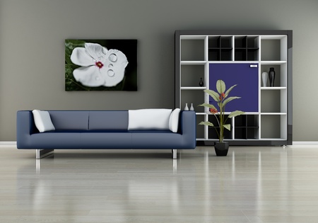 modern interior (3D render) -  Sofa With Bookshelfの写真素材